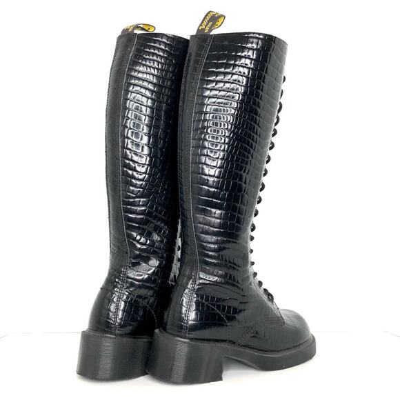 NEW Vintage Dr Martens Croc Patent Leather Knee High Square Toe Heeled Boots 7 - Picture 8 of 14